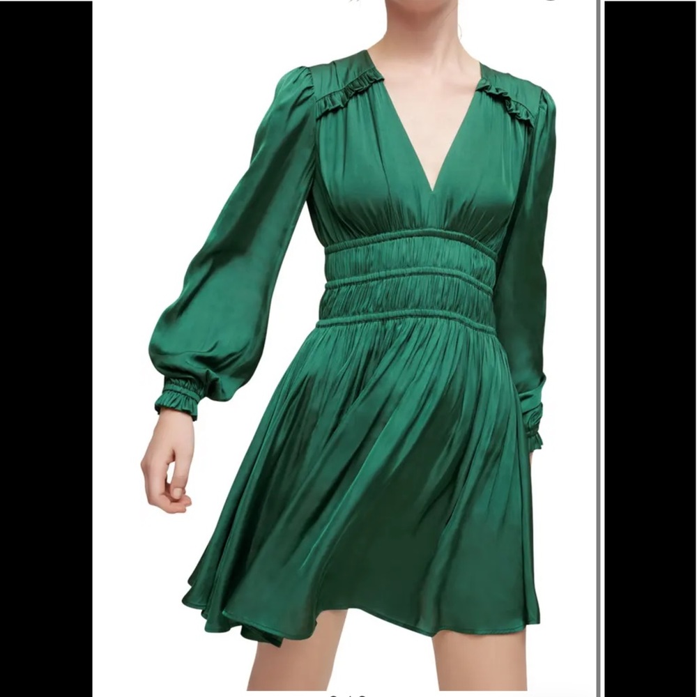 Maje Rianna Smock Waist Long Sleeve Satin Dress